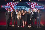 PHD took home the coveted Grand Prix at the Campaign Media Awards 2024 for its work on Warner Bros’ Barbie movie. Podcast guest Tilly Macpherson-Bruty pictured centre. 