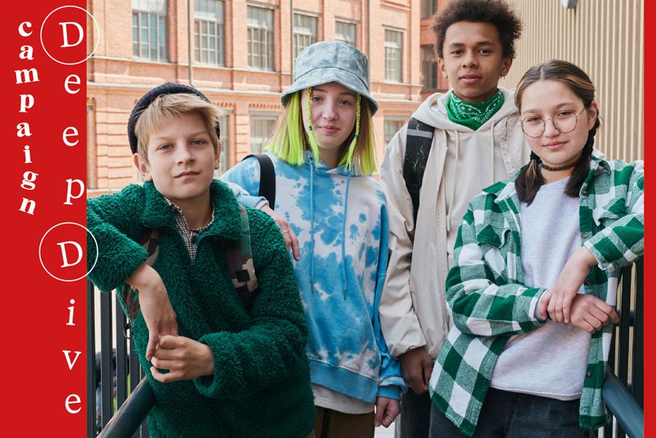 A group of young "Gen Alpha" teenagers, posing on a balcony 