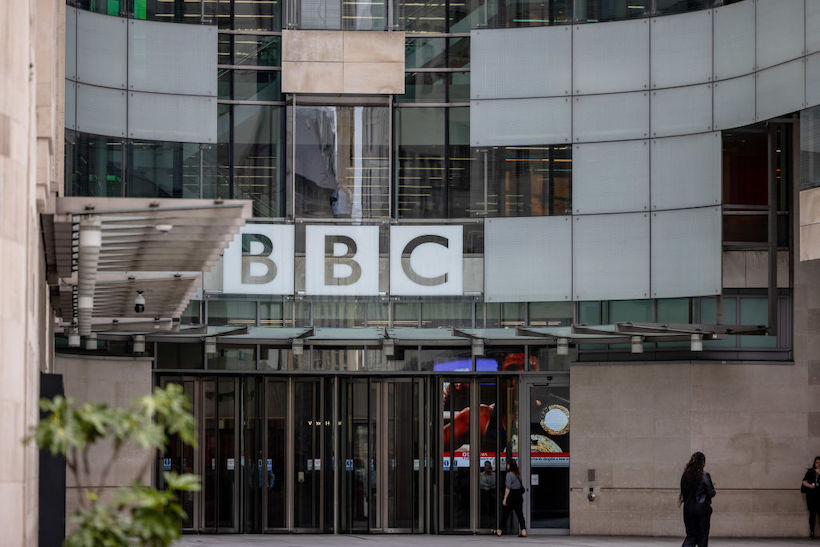 The entrance to Broadcasting House, the headquarters of the BBC, in London.