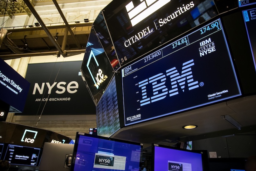 Stock art of the IBM logo at the New York Stock Exchange