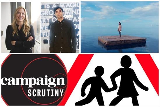 Clockwise from top left: Laura Maness, CEO of Grey, and Ajaz Ahmed, founder and CEO of AKQA; Warc Creative 100 top ad and Campaign's scrutiny of parental leave.