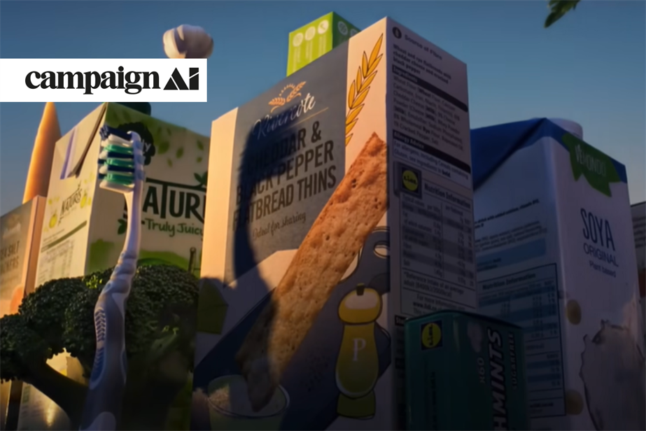 Campaign AI logo and a picture of a toothbrush and various grocery products